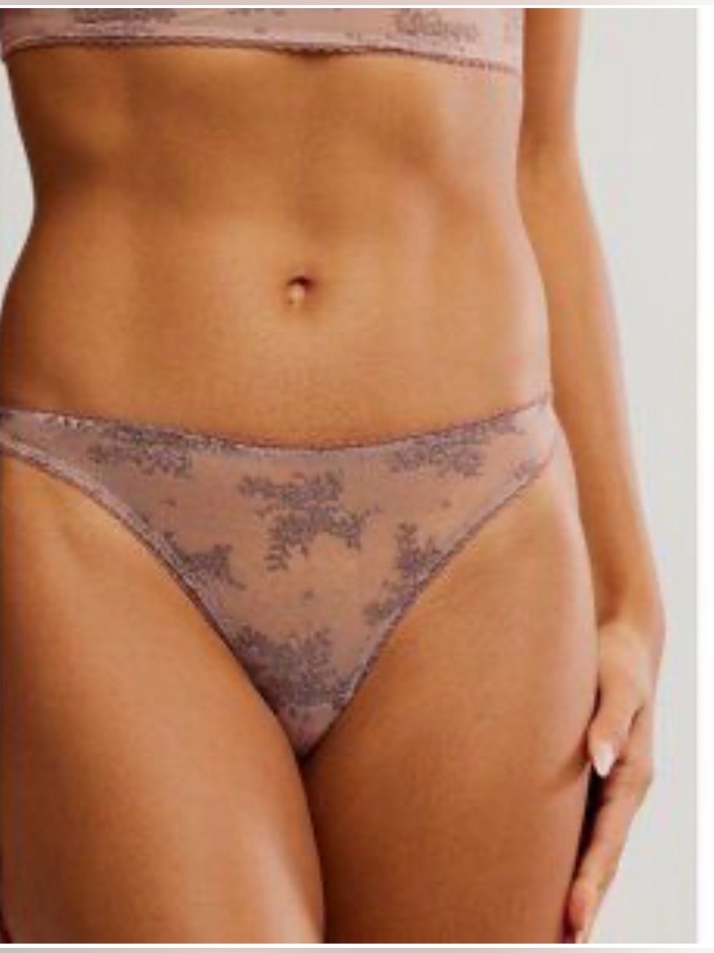 Free people Sheer Floral Lace Bikini Panty - Mauve